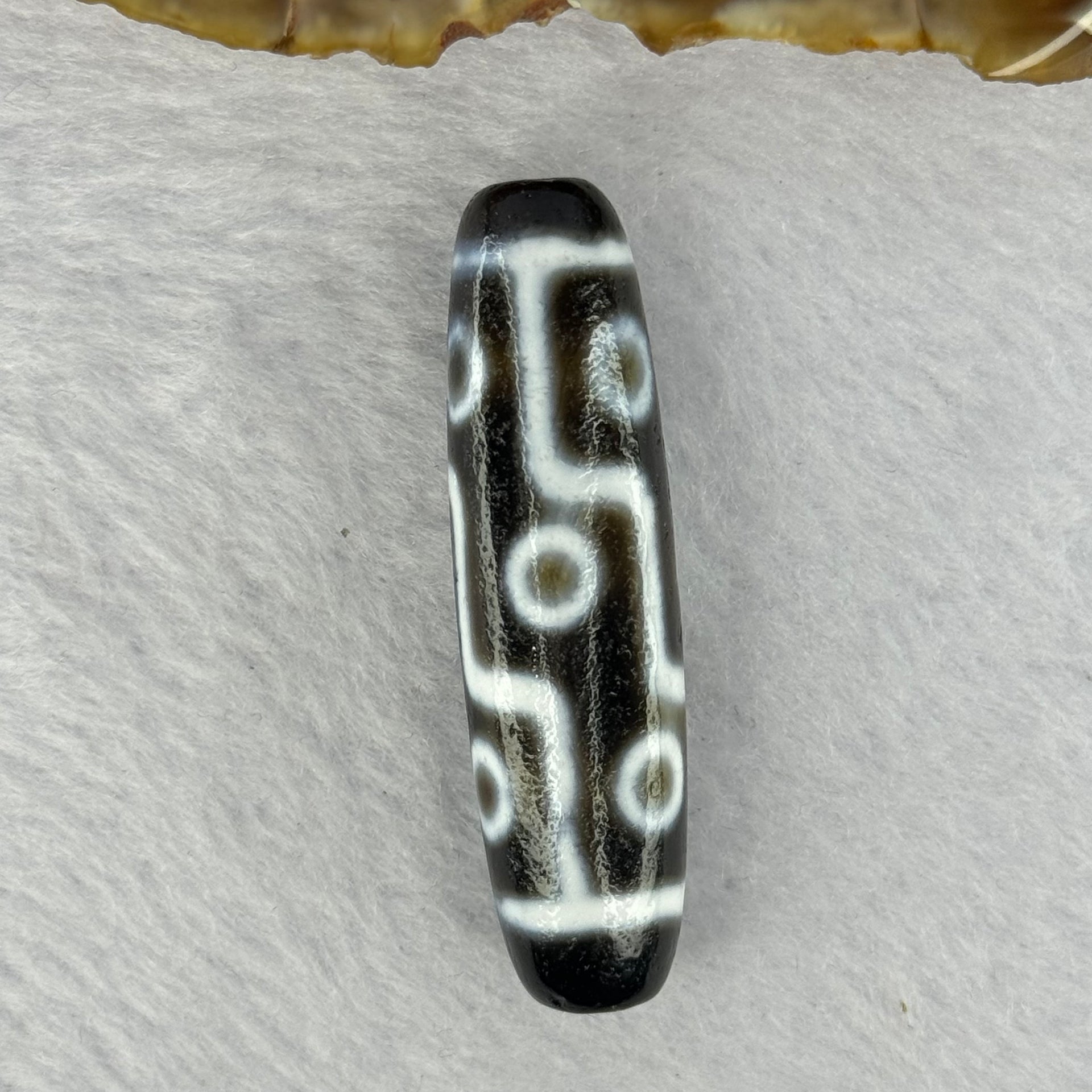 Natural Powerful Tibetan Old Oily Agate 9 Eyes Dzi Bead Heavenly Master (Tian Zhu) 九眼天诛 12.68g 48.5 by 12.7mm - Huangs Jadeite and Jewelry Pte Ltd