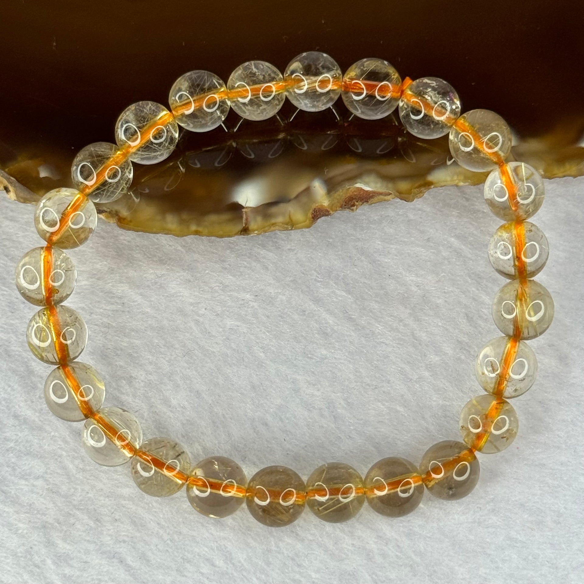 Natural Golden Rutilated Quartz Beads 天然金发水晶手链 14.72g 15cm 7.9mm 24 Beads - Huangs Jadeite and Jewelry Pte Ltd