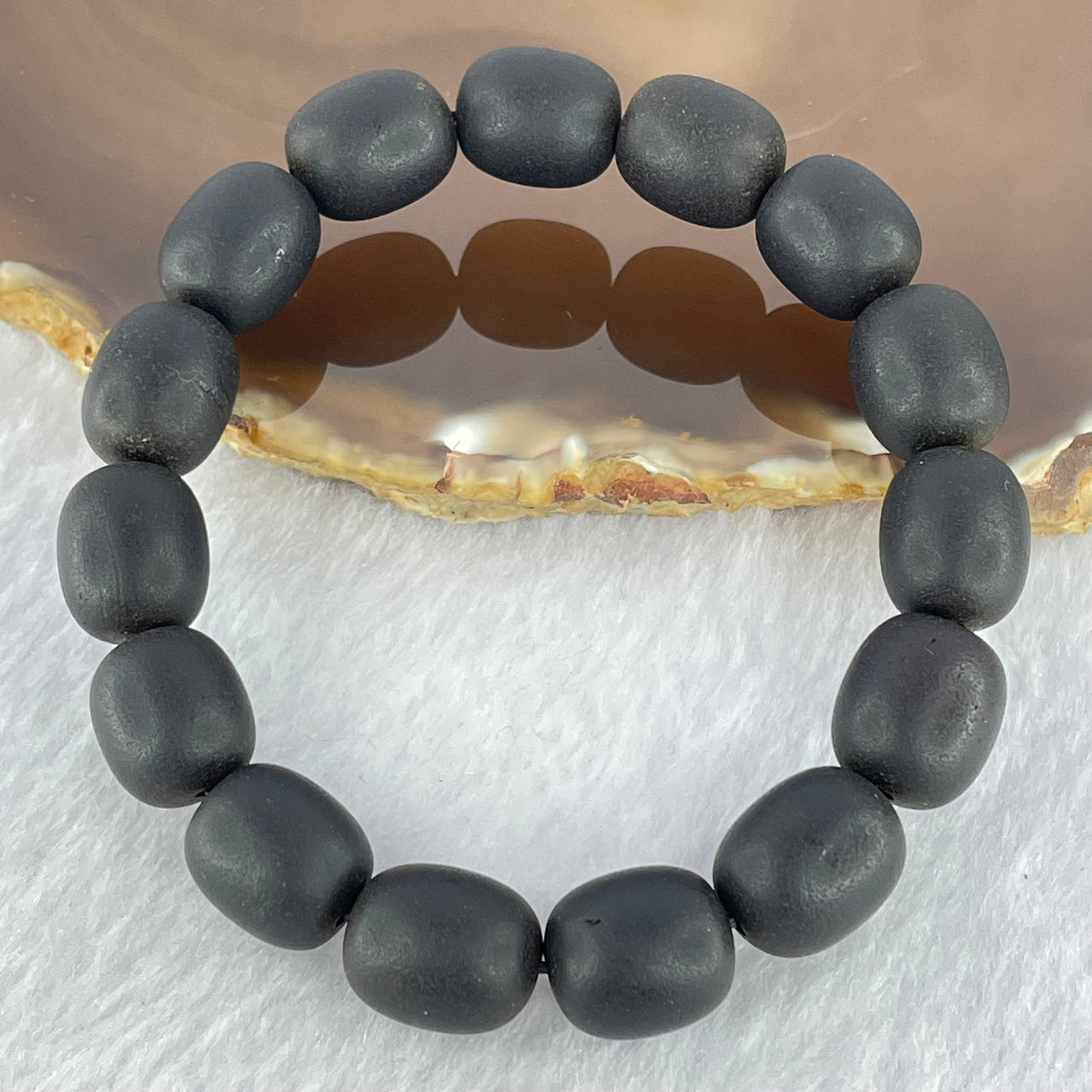 Natural Dark Matt Black Amber Beads Bracelet 天然大黑天翁琥珀手链 16.96g 18cm 11.7mm 15 Beads