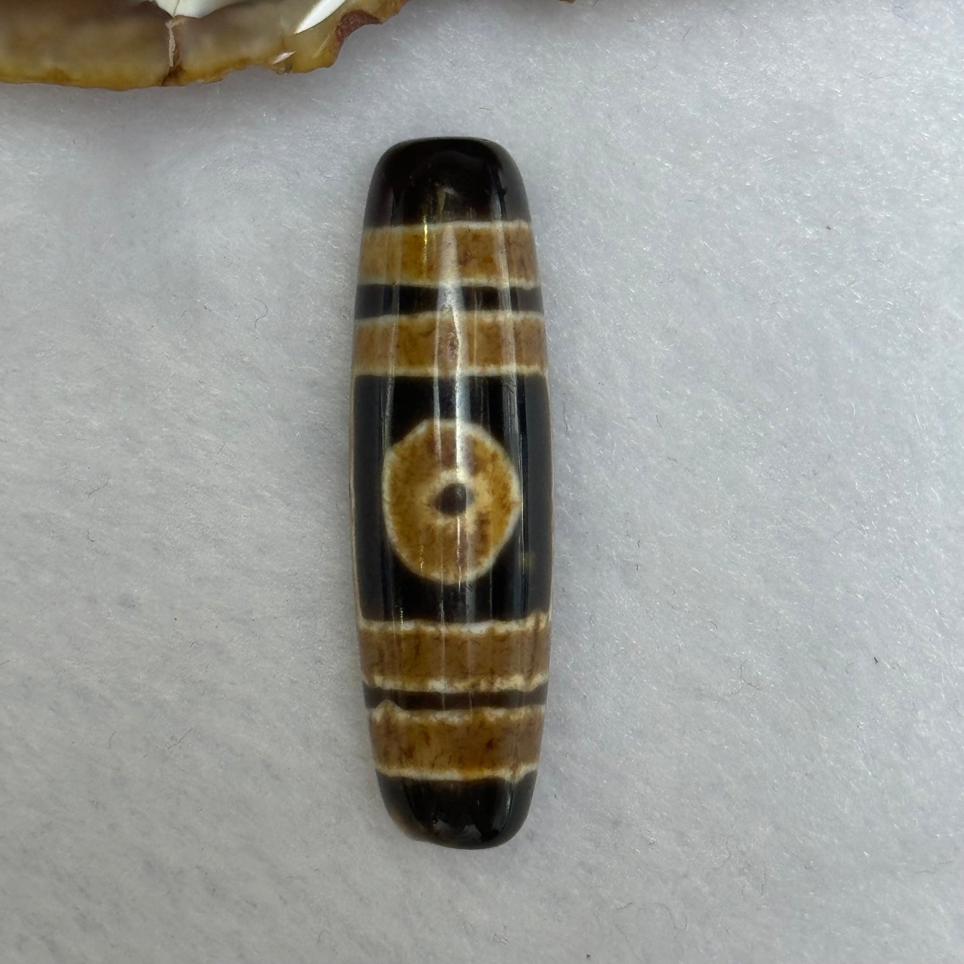 Natural Powerful Tibetan Old Oily Agate 2 Eyes Dzi Bead Heavenly Master (Tian Zhu) 二眼天诛 7.37g 38.7 by 11.3mm - Huangs Jadeite and Jewelry Pte Ltd