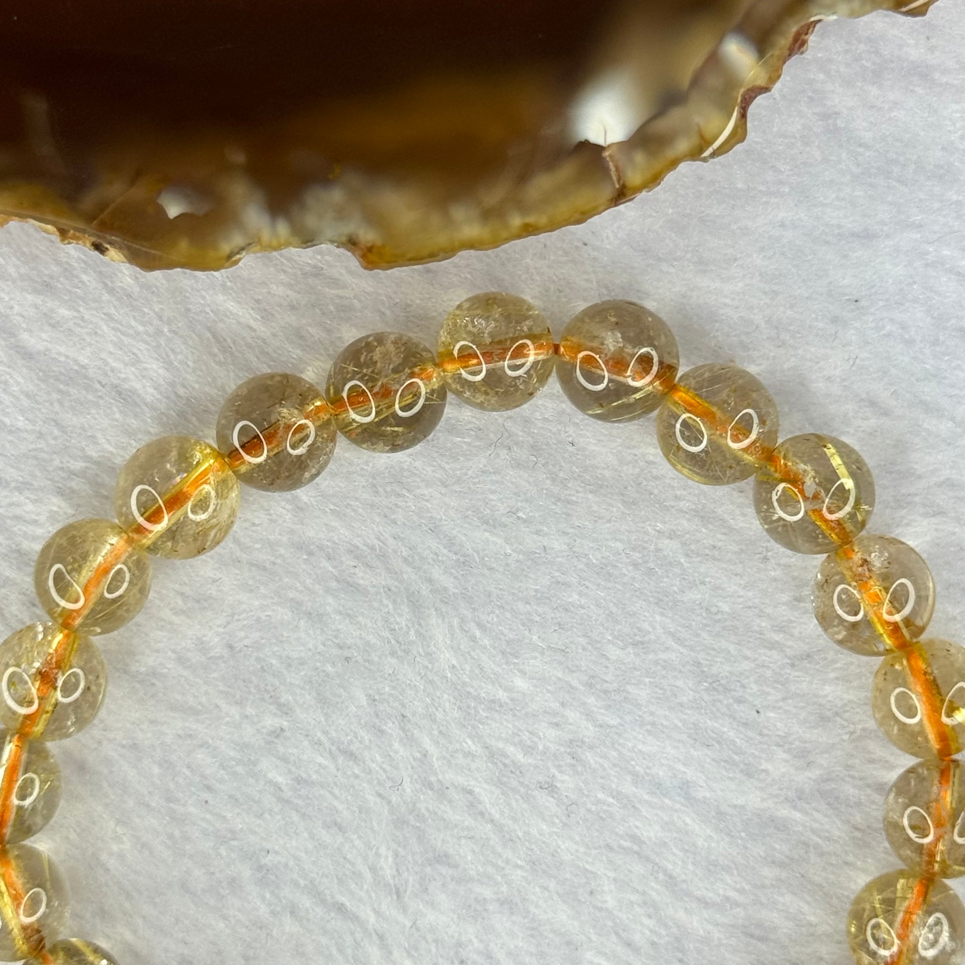 Natural Golden Rutilated Quartz Beads 天然金发水晶手链 14.86g 15cm 7.8mm 24 Beads - Huangs Jadeite and Jewelry Pte Ltd