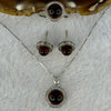 Natural Cognac Amber With Crystals in S925 Sliver Set of Earrings 6.7mm, Ring 8.5mm and Necklace 9.6mm Total 8.56g