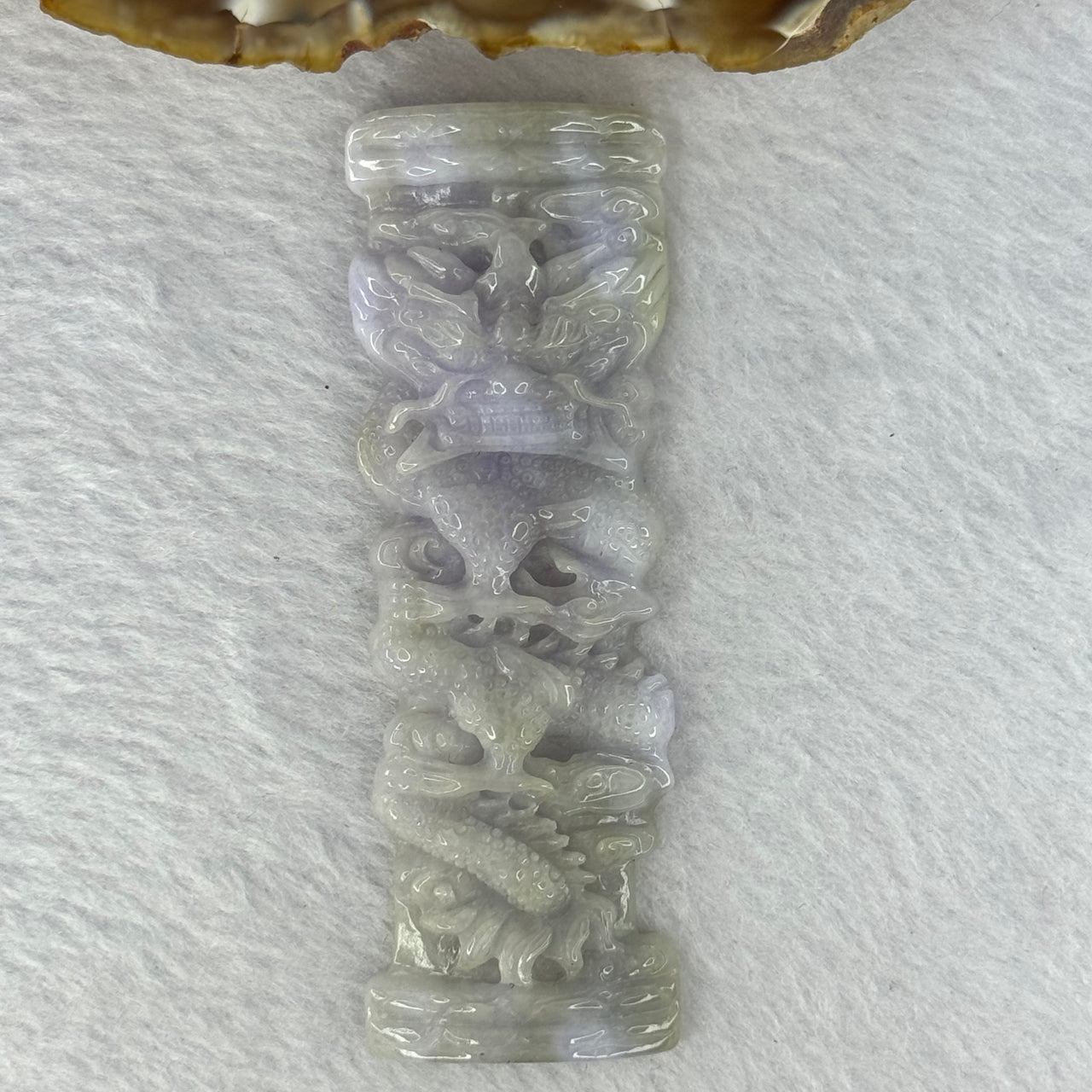 Type A Lavender GreenJadeite Dragon Tower 36.42g 82.1 by 27.5 by 8.5mm - Huangs Jadeite and Jewelry Pte Ltd