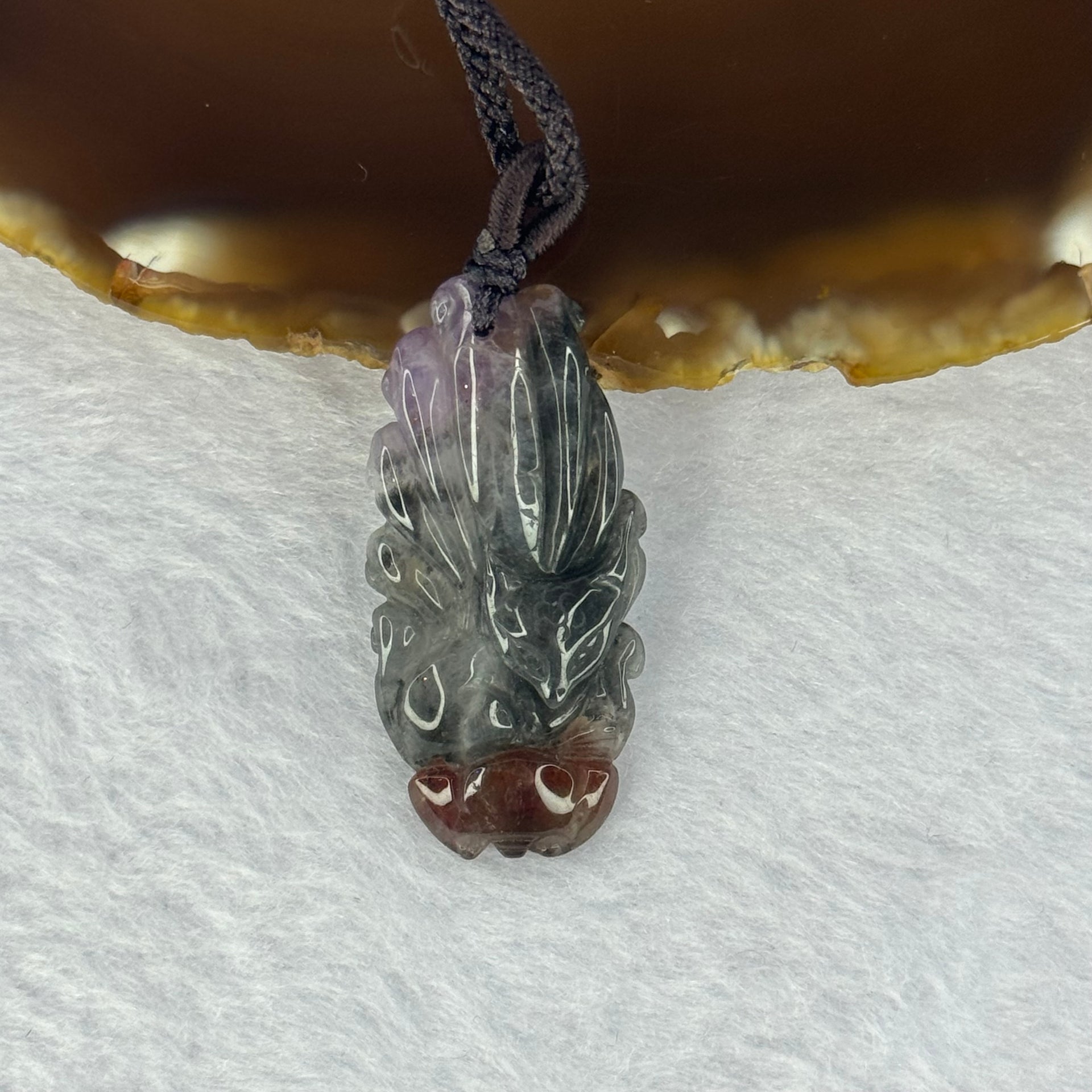 Natural Auralite 23 Nine Tail Fox Pendent 天然极光23九尾狐牌 6.29g 37.8 by 18.3 by 5.5mm - Huangs Jadeite and Jewelry Pte Ltd