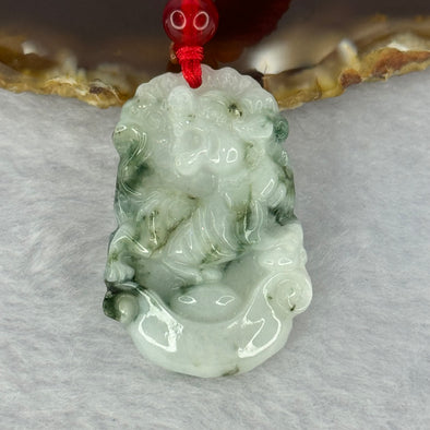 Type A Light Green with Blueish Green Piao Hua Jadeite Tiger Pendent 9.88g 33.9 by 22.7 by 6.1mm