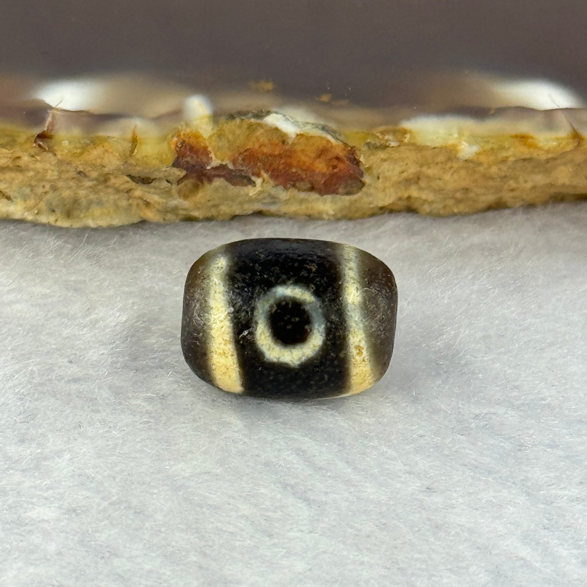 Natural Powerful Tibetan Old Oily Agate 2 Eyes Dzi Bead Heavenly Master (Tian Zhu) 二眼天诛 2.48g 13.9 by 10.6mm - Huangs Jadeite and Jewelry Pte Ltd