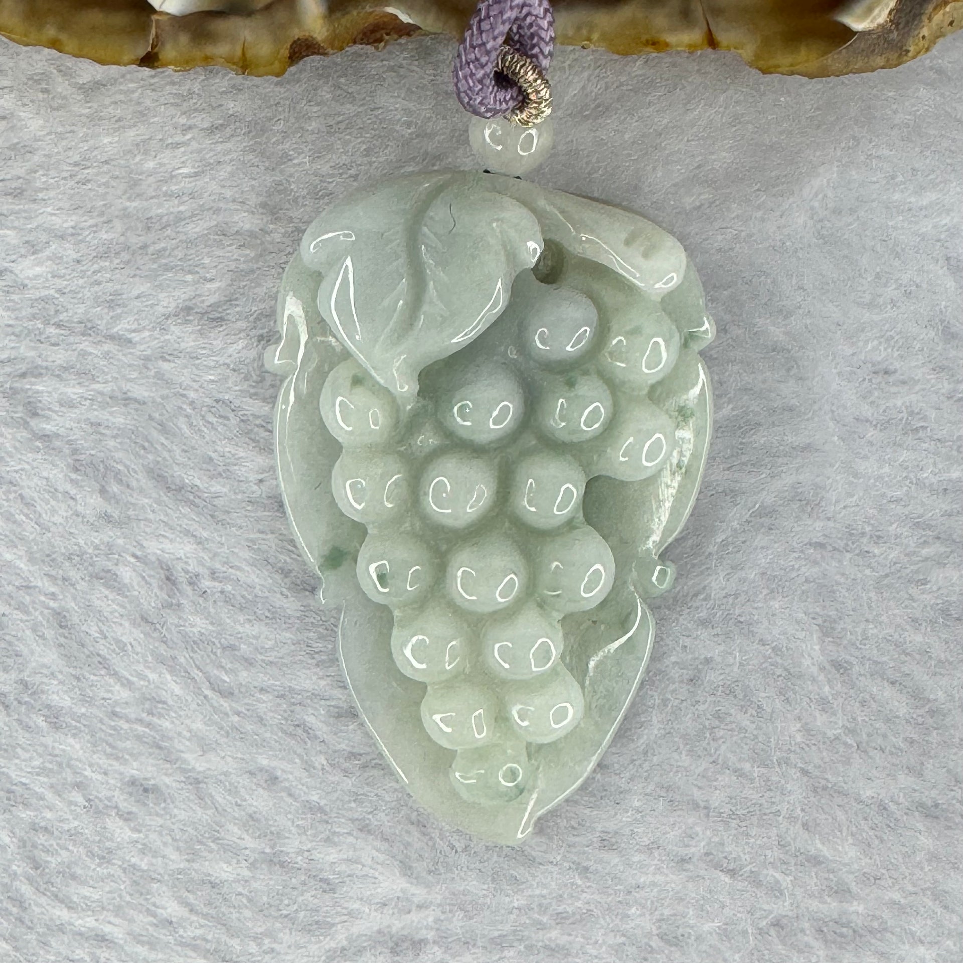 Type A Light Green with Light Lavender Jadeite Grape Pendent/Necklace 22.73g 44.6 by 30.4 by 10.9 mm - Huangs Jadeite and Jewelry Pte Ltd