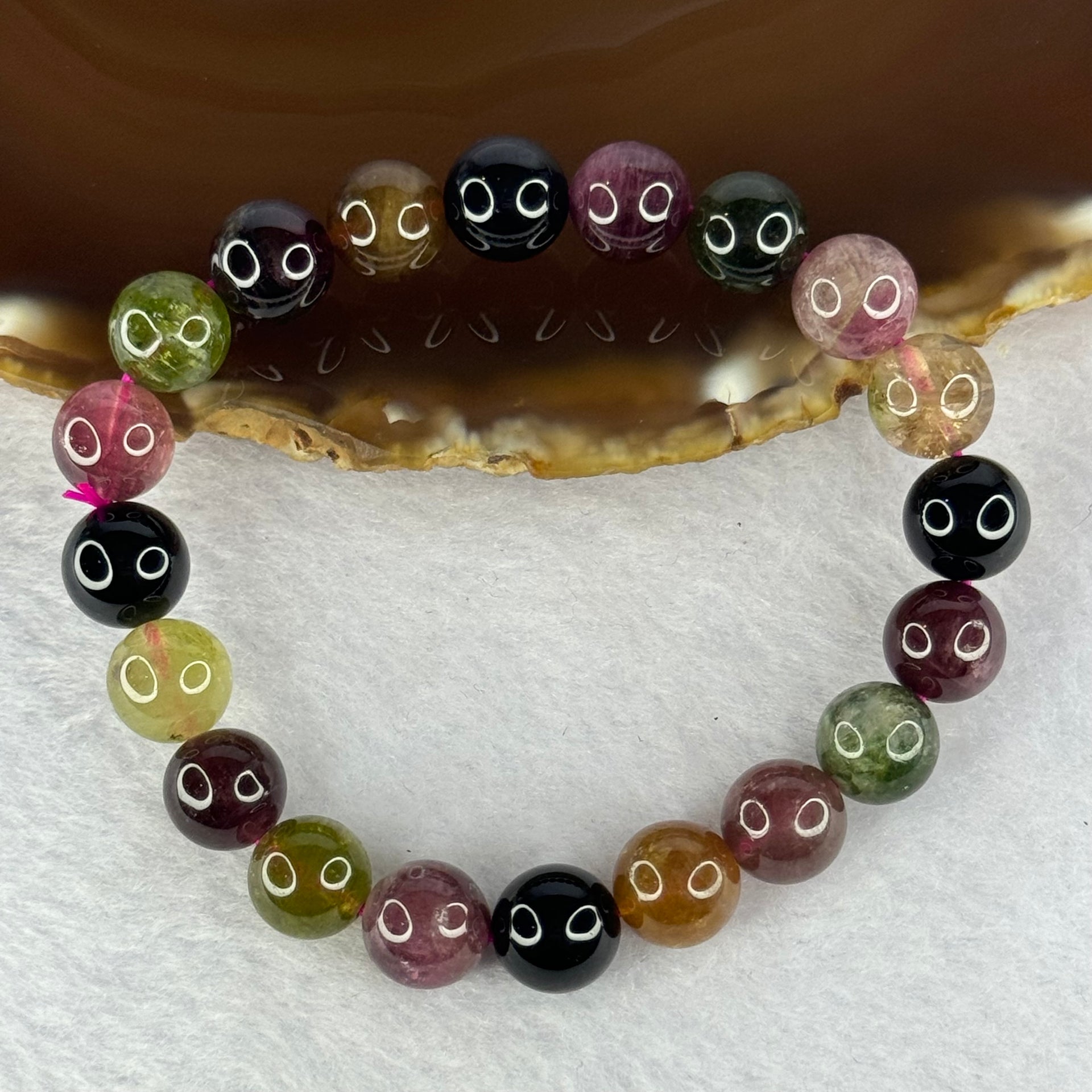 Good Grade Natural Tourmaline Beads Bracelet 好的天然碧玺珠手链 28.83g 16.5cm 9.8mm 20 Beads - Huangs Jadeite and Jewelry Pte Ltd