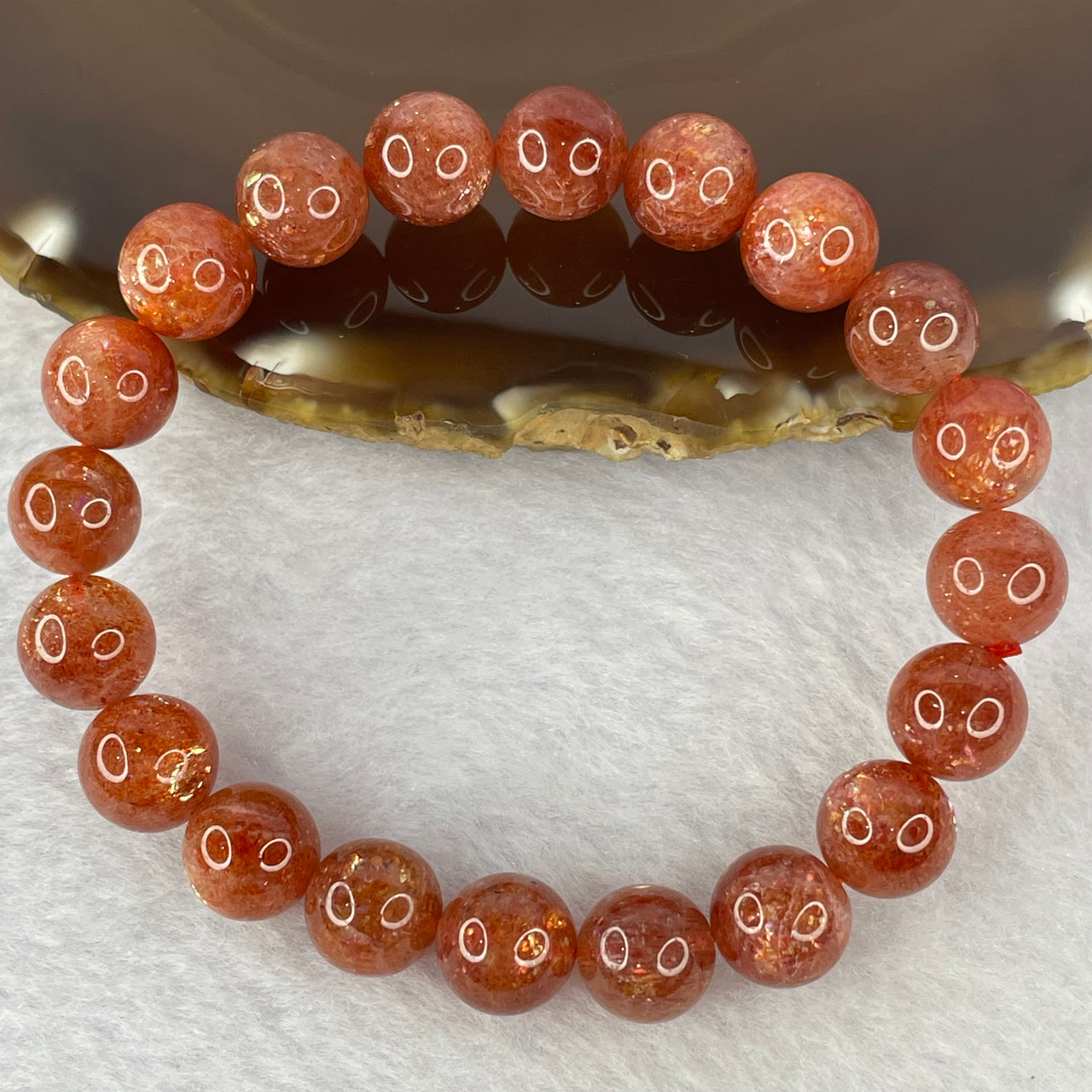 Good Grade Natural Sunstone, Heliolite and Aventurine Feldapar Beads Bracelet 天然金太阳日光石珠手链 24.65g 16cm 9.9 mm 20 Beads - Huangs Jadeite and Jewelry Pte Ltd