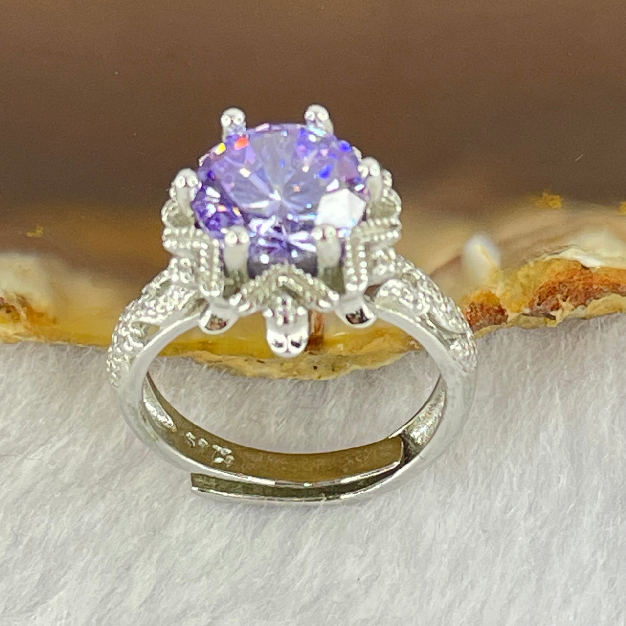 Purple Cubic Zirconia in S925 Sliver Ring (Adjustable Size) 5.49g 9.2 by 6.0mm