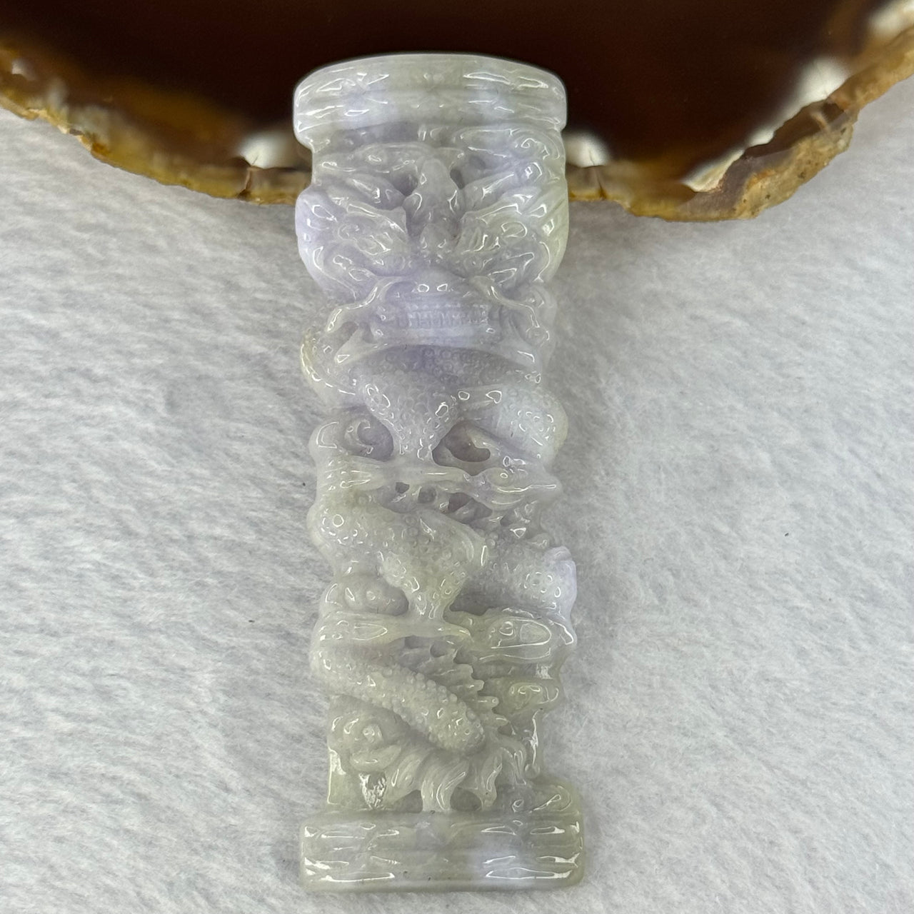 Type A Lavender GreenJadeite Dragon Tower 36.42g 82.1 by 27.5 by 8.5mm - Huangs Jadeite and Jewelry Pte Ltd