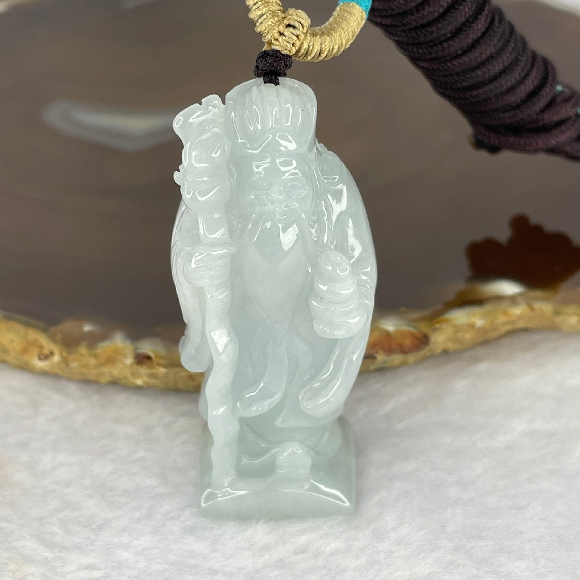 Type A Sky Blue Tu Di Gong Earth God 43.34g 56.0 by 24.2 by 17.6mm - Huangs Jadeite and Jewelry Pte Ltd