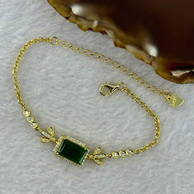 Type A Icy Green Jadeite Mini Wu Shi Pai 10.9 by 6.5 by 2.0mm with Crystals in S925 Sliver Gold Color Necklace 4.61g