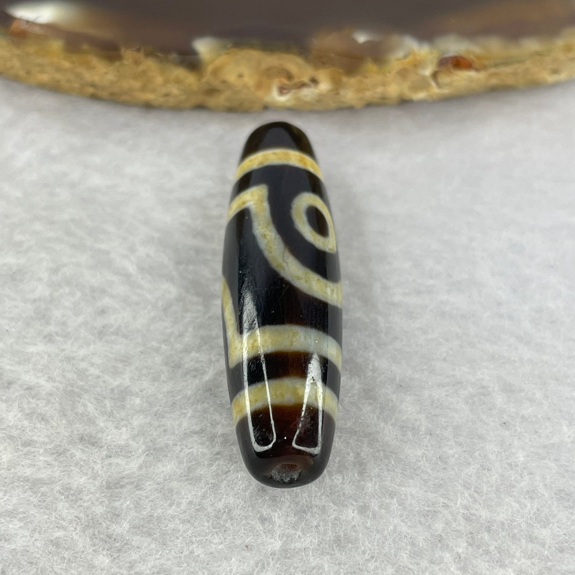 Natural Powerful Tibetan Old Oily Agate 2 Eyes Dzi Bead Heavenly Master (Tian Zhu) 二眼天诛 6.79g 38.6 by 11.1 mm - Huangs Jadeite and Jewelry Pte Ltd