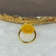 Natural Amber in 925 Silver Gold Color Ring 天然老蜜蜡蛋面镶嵌纯银 2.30g 16.8 by 13.0 by 4.9mm - Huangs Jadeite and Jewelry Pte Ltd