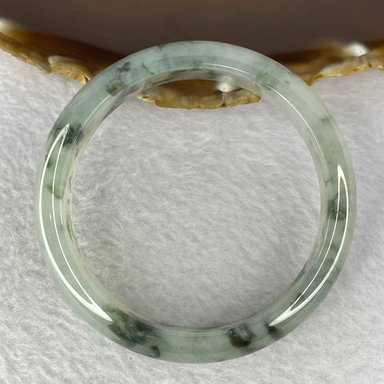 Rare Type A Semi Icy Light Green with Blueish Green Piao Hua Flora 55.53g Inner Diameter 58.3mm 13.9 by 7.6mm - Huangs Jadeite and Jewelry Pte Ltd