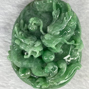 Rare Type A Good Translucent Full Green Jadeite Double Dragon and Coin with Hand Play String 罕见 A 货半透明全绿翡翠双龙手把件 181.89g 72.1 by 57.60 by 30.70mm with NGI Cert No. 82823875 - Huangs Jadeite and Jewelry Pte Ltd