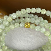 Type A Semi Icy Green with Wuji Grey Piao Hua Beads Necklace 123 Beads 5.6mm 32.67g - Huangs Jadeite and Jewelry Pte Ltd