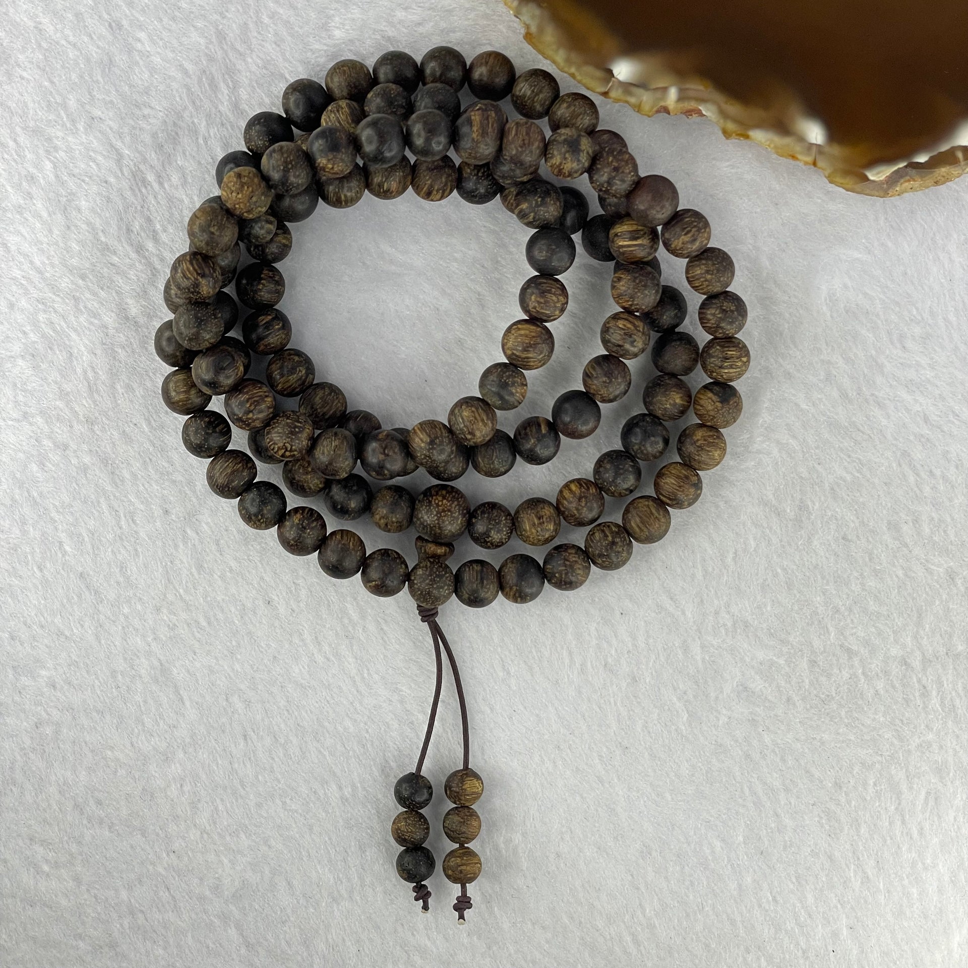 Natural Wild Vietnam Black Kynam Qi Nan Chen Xiang Mu Agarwood Beads Necklace (Sinking Type 沉水) 天然野生越南黑奇南沉香珠项链 29.28g 86 cm 8.3 mm 108 beads - Huangs Jadeite and Jewelry Pte Ltd