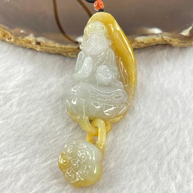 Type A Faint Lavender and Yellow Jadeite Damo with Hanging Lotus Flower Pendent Necklace 32.31g 50.7 by 27.0 by 14.1mm, 17.1 by 15.5 by 14.1mm