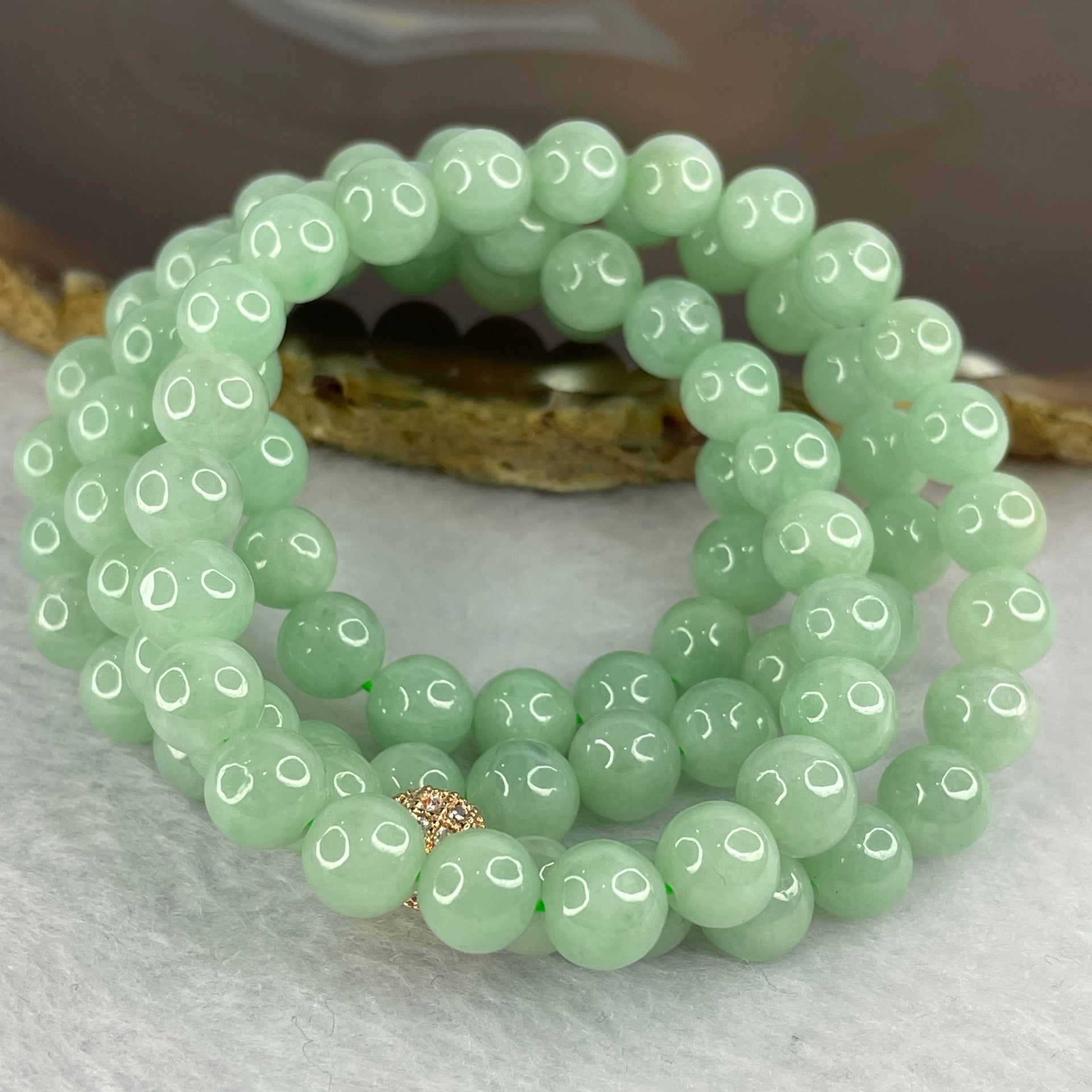 Type A Apple Green Jadeite Beads Necklace 88 Beads 7.7mm 65.33g - Huangs Jadeite and Jewelry Pte Ltd