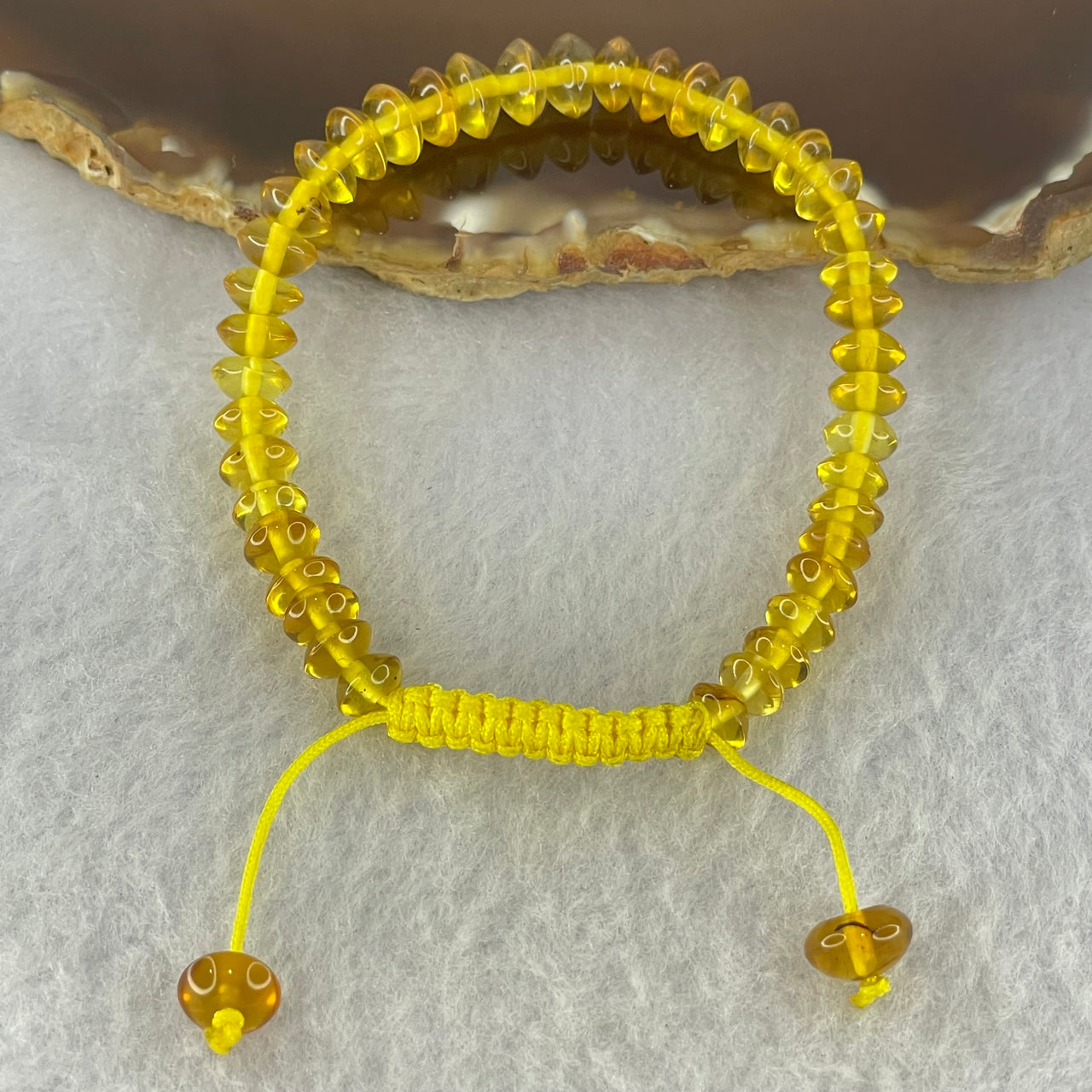 Natural Yellow Amber Beads String Bracelet 3.90g 15cm 6.9mm 41 Beads