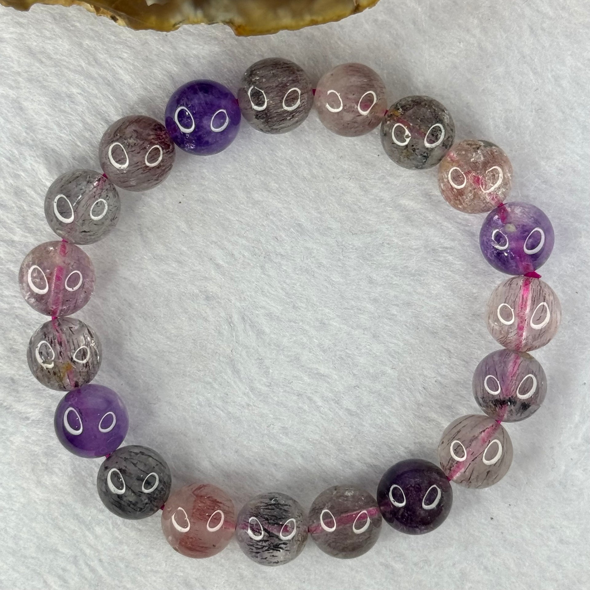 Above Average Grade Natural Super 7 Crystal Beads Bracelet 天然超级七水晶珠手链 28.20g 16.5cm 10.4mm 19 Beads - Huangs Jadeite and Jewelry Pte Ltd