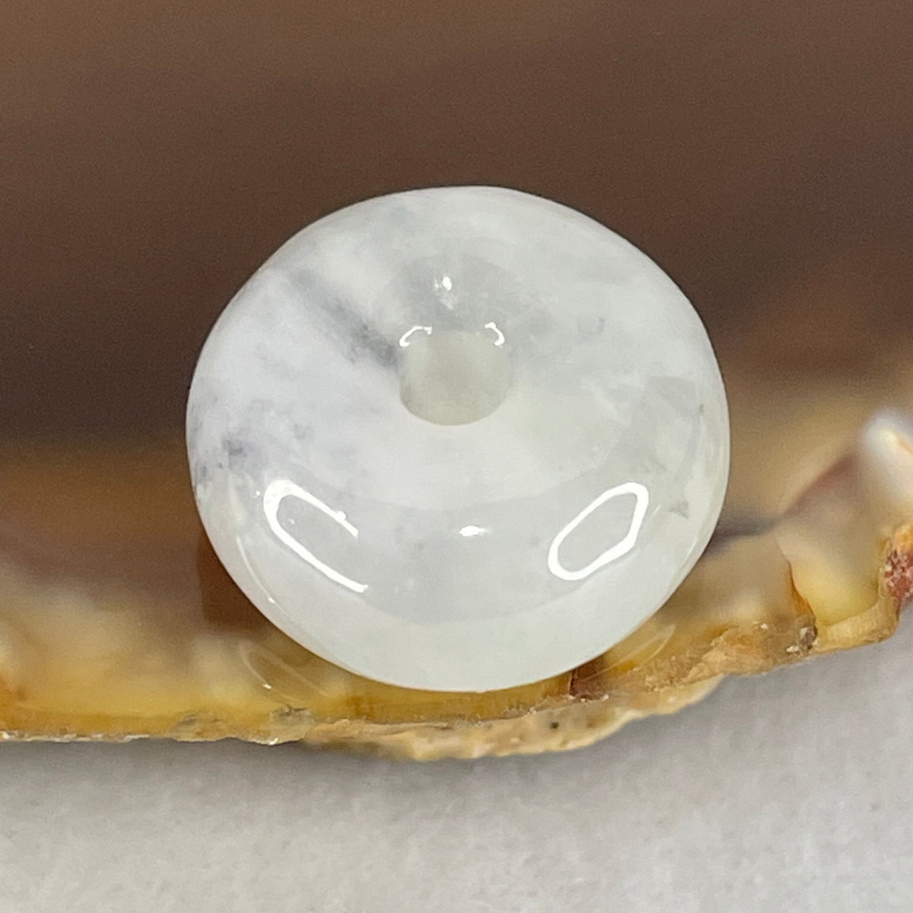 Type A Semi Icy Light Lavender With Wuji Grey Spots Jadeite Ping An Kou Charm/Pendant 2.77g 14.2 by 6.8mm