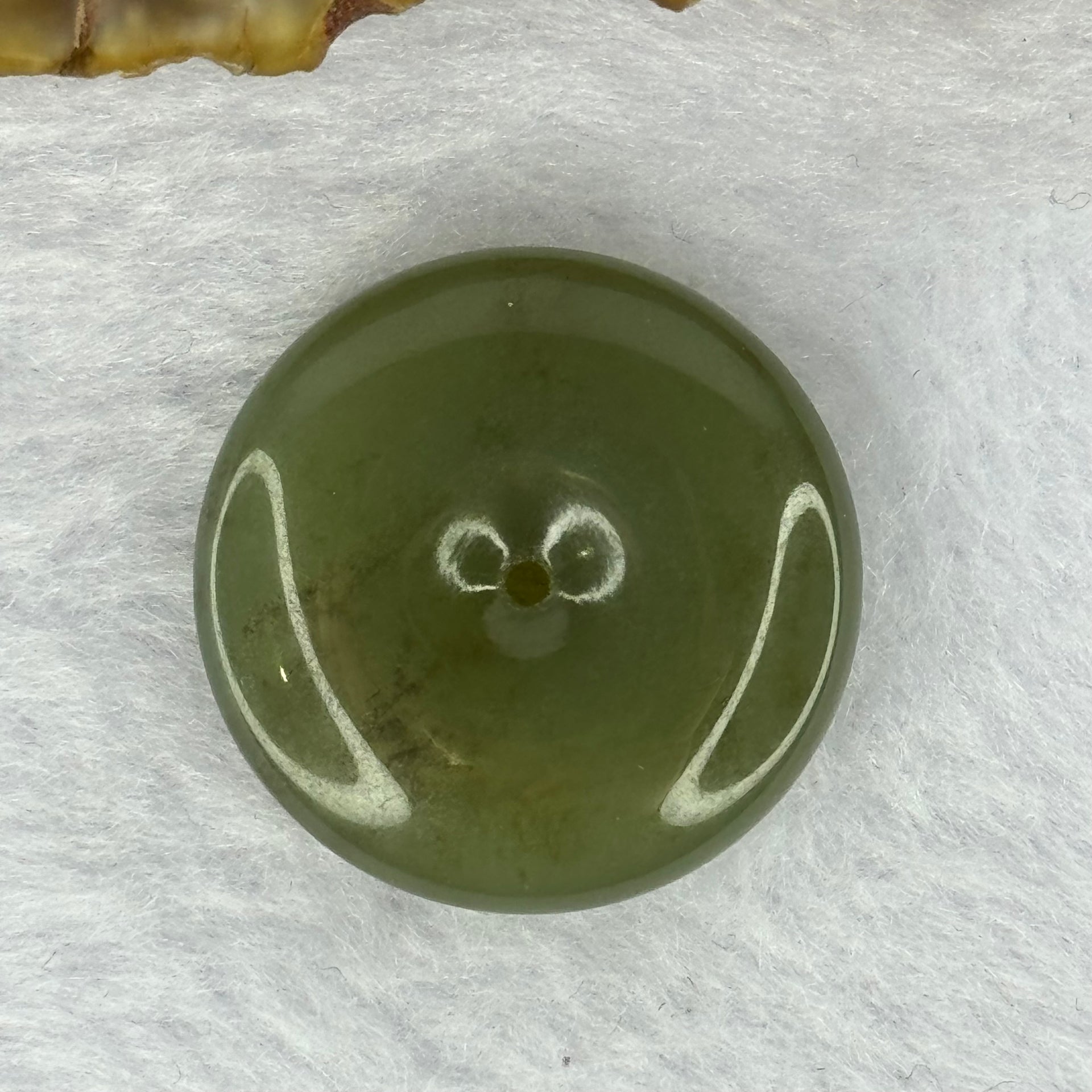 Natural Green with Brown Flora Nephrite Ping An Kou Donut 8.75g 24.4 by 7.2mm - Huangs Jadeite and Jewelry Pte Ltd