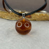 Natural Cognac with Red Amber Round Silver Pendant with String Necklace 3.44g 15.2mm