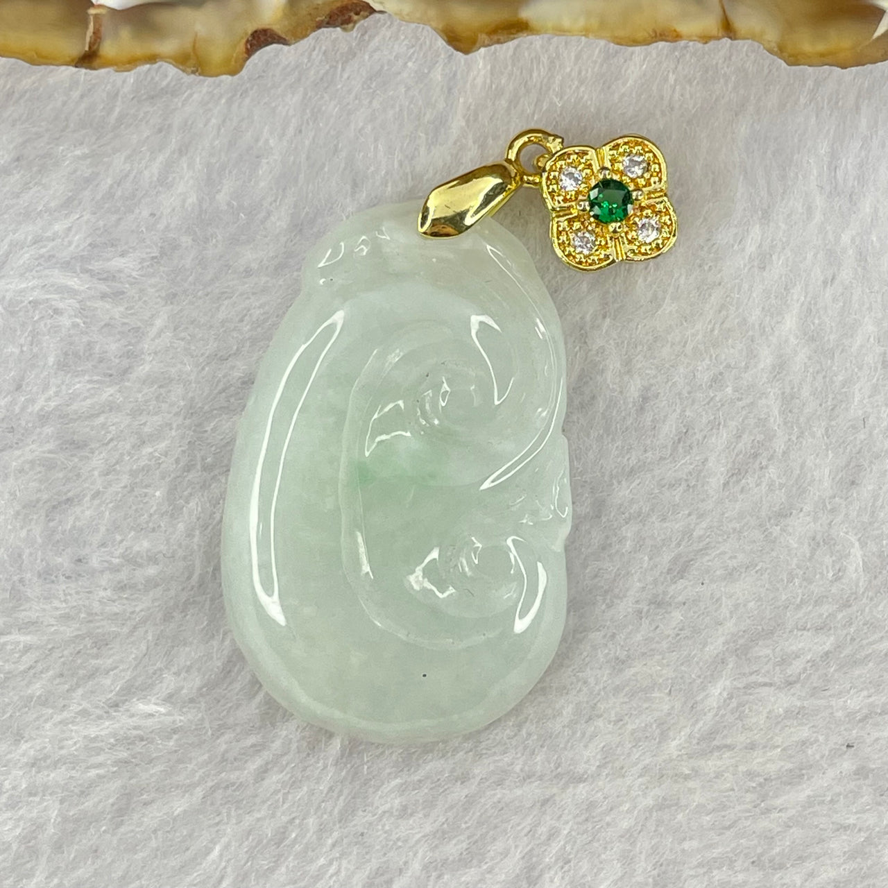 Type A Light Green Jadeite Ruyi 32.9 by 21.0 by 5.9mm with Silver Gold Color Pendant 9.40g