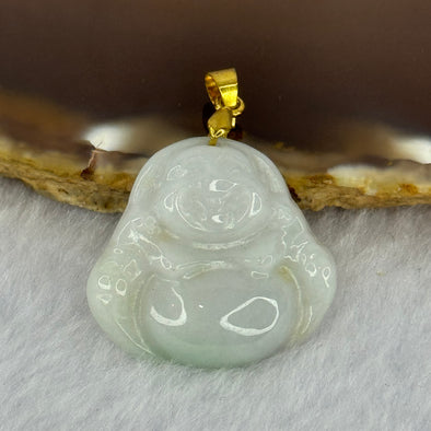 Type A Green Lavender Jadeite Milo Buddha Pendent with Gold Color Clasp 5.56g 23.7 by 25.4 by 5.9mm