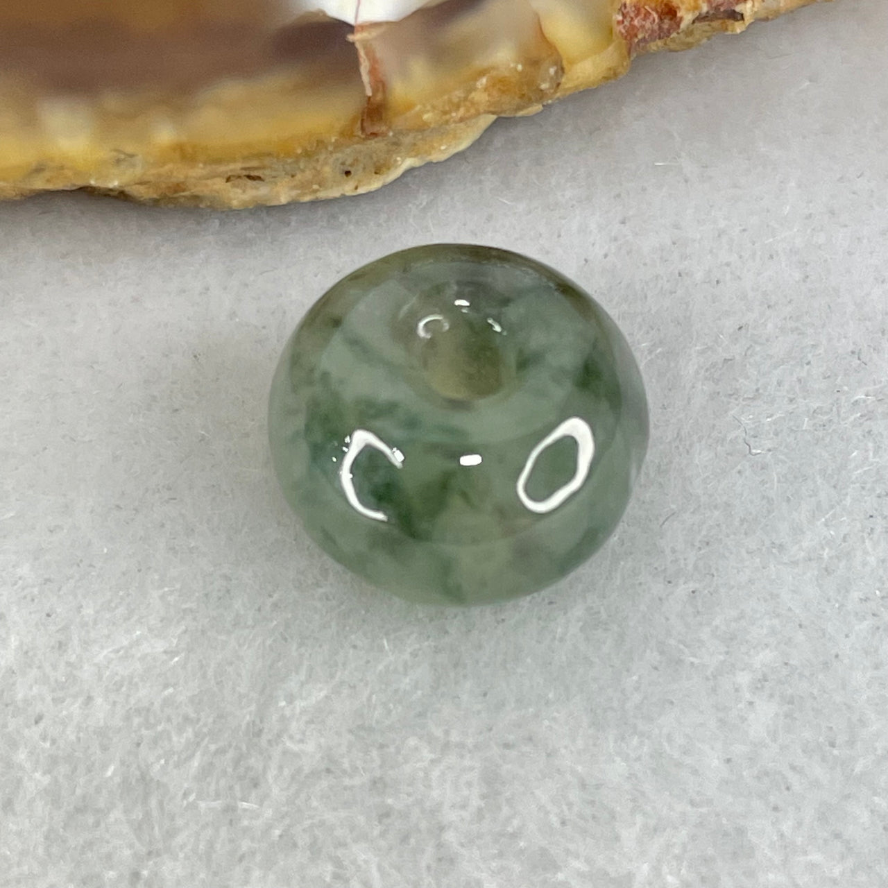 Type A Semi Icy Green Piao Hua With Wuji Grey Jadeite Ping An Kou Donut Pendant 2.13g 12.0 by 7.8mm