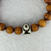 Natural Old Yabai Thuja Wood Beads With 3 Eyes Dzi Bead  Bracelet 老树崖柏三眼天珠手链 11.28g 16.5cm 10.0mm 18 Beads / 14.4 by 9.9mm 1 Bead - Huangs Jadeite and Jewelry Pte Ltd