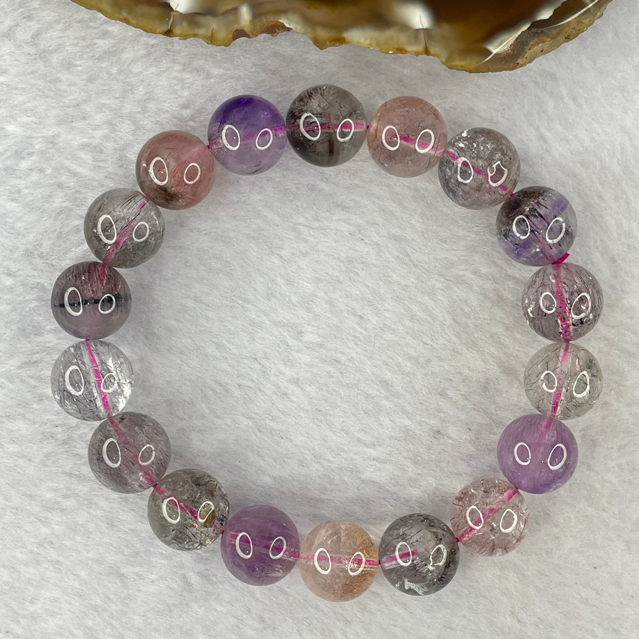 Above Average Grade Natural Super 7 Crystal Beads Bracelet 天然超级七水晶珠手链 39.51g 18cm 11.8mm 18 Beads - Huangs Jadeite and Jewelry Pte Ltd