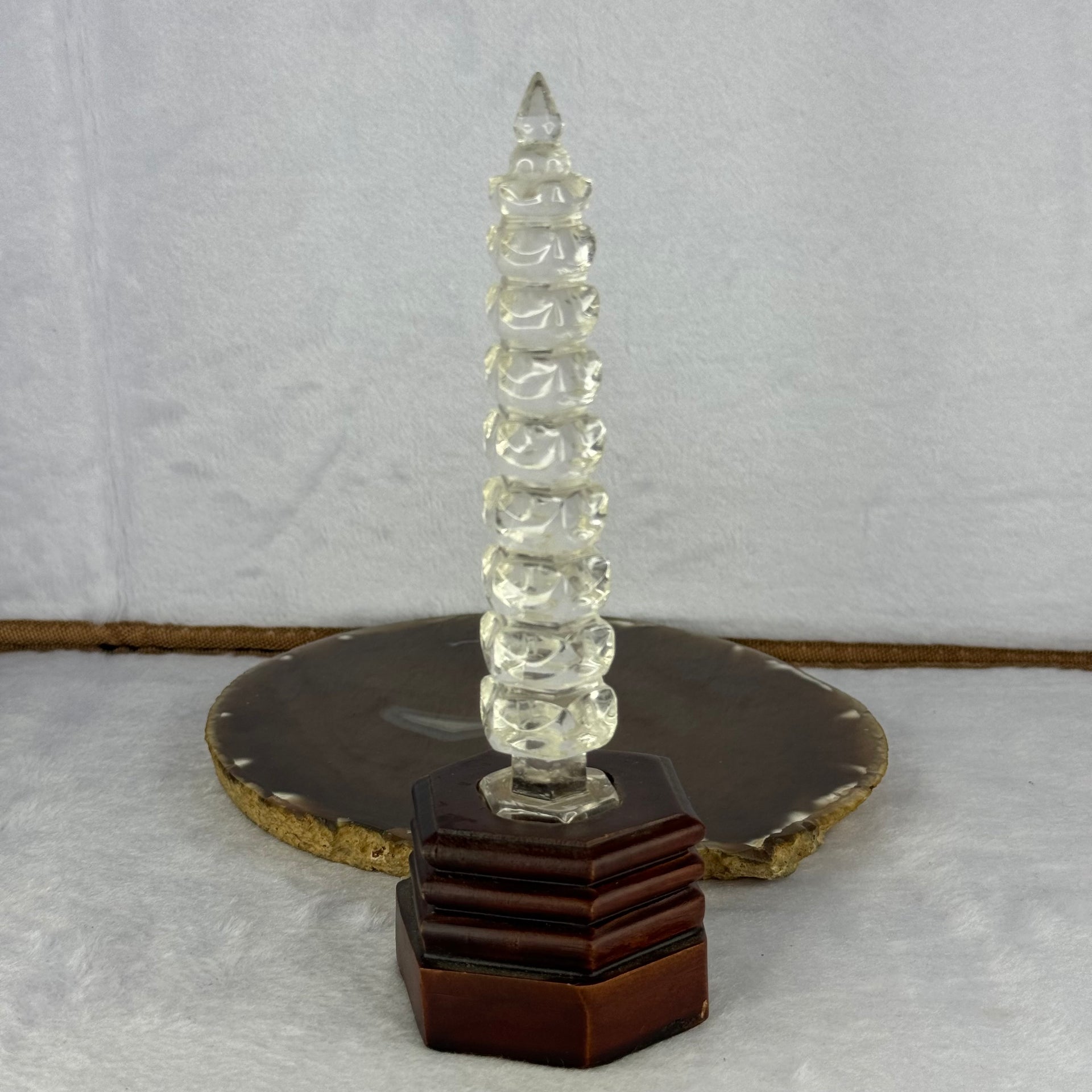 Natural Clear Quartz Pagoda Mini Display 156.76g 170.0 by 62.1 by 56.0mm - Huangs Jadeite and Jewelry Pte Ltd