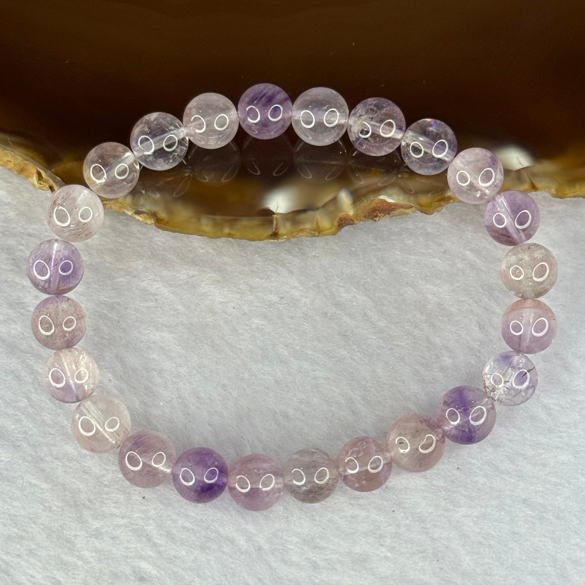 Natural Super 7 Amethyst Beads Bracelet 天然紫超七手链 14.62g 15.5cm 7.9mm 24 Beads - Huangs Jadeite and Jewelry Pte Ltd