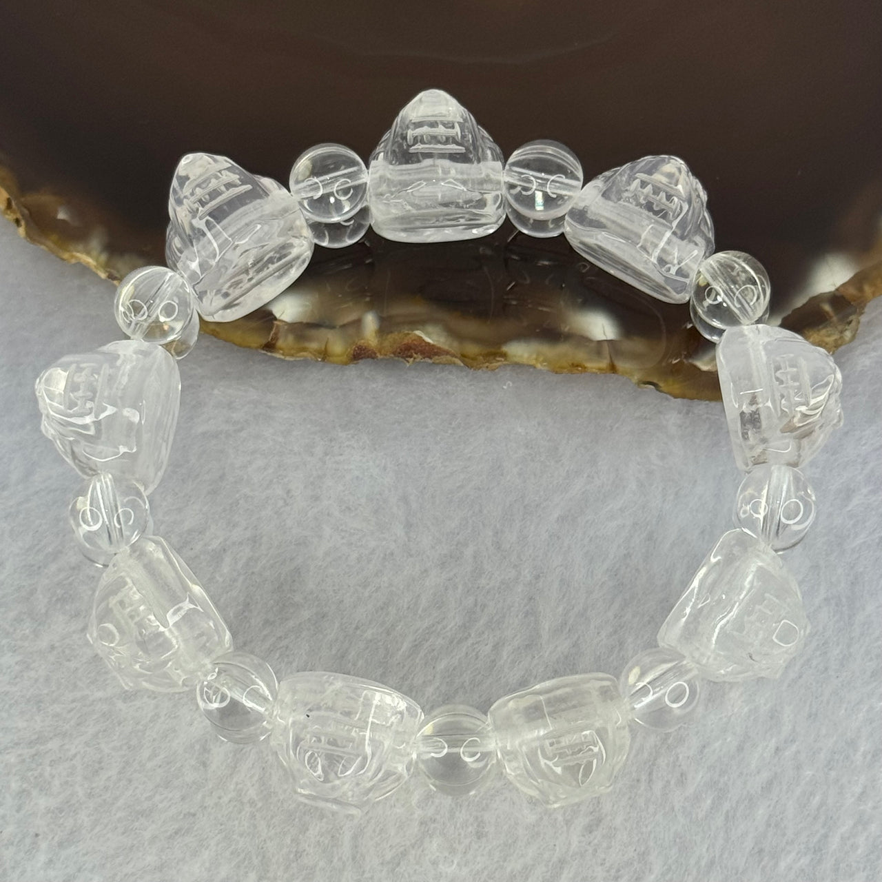 Natural Clear Quartz Dragon Turtle and Beads Bracelet 62.52g 17cm 19.8 by 14.6 by 11.7mm 9 Dragon Turtle