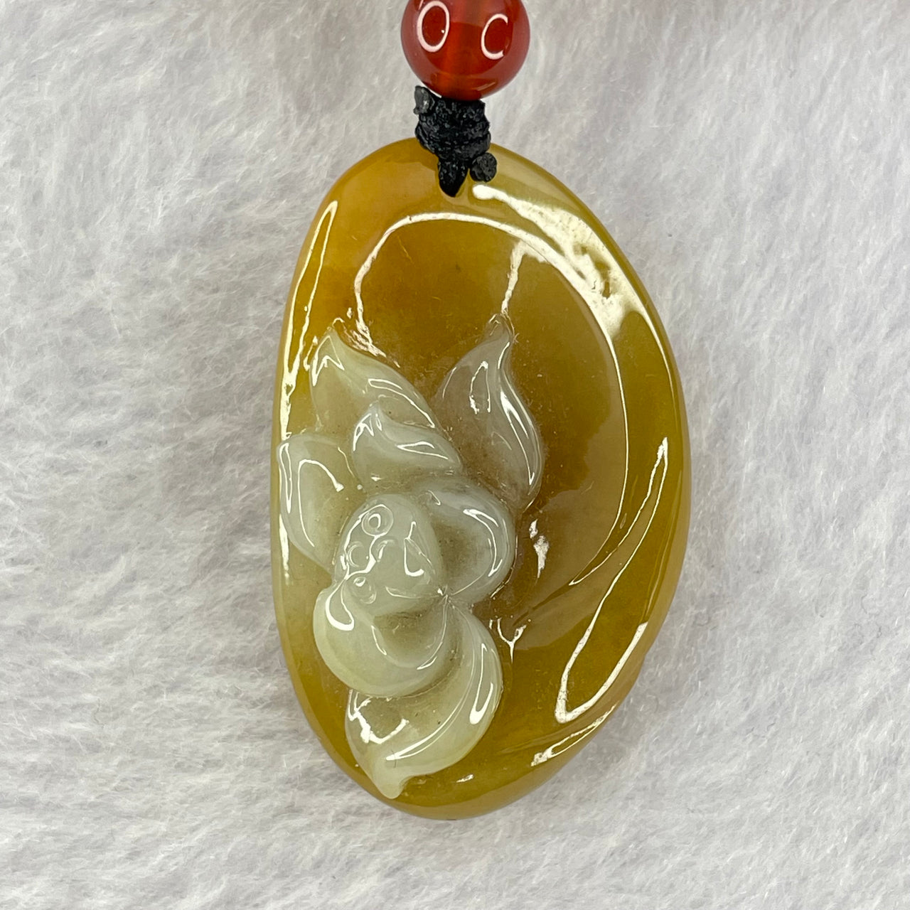 Type A Yellow and Green Jadeite Prosperity Flower Pendant 12.59g 34.2 by 21.5 by 10.5mm