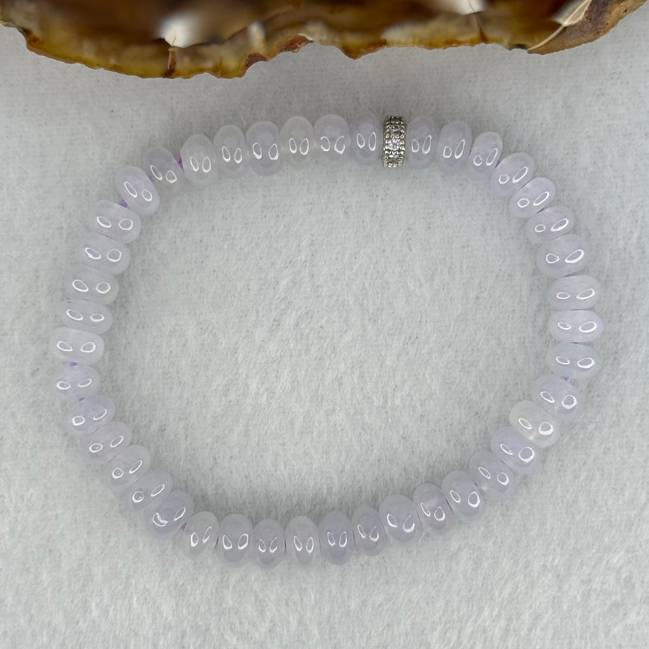 Type A Semi Icy Light Lavender Jadeite Beads Bracelet 16.63g 14.5cm 6.5cm 42 Beads