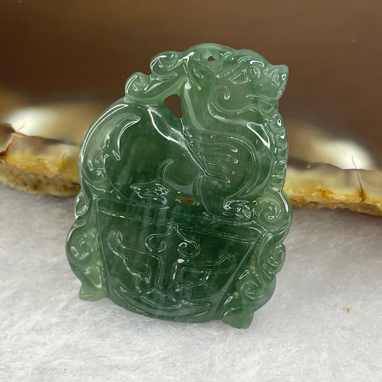 Type A Semi Icy Blueish Green Jadeite Pixiu 28.3 by 21.9 by 3.9 mm 4.80g - Huangs Jadeite and Jewelry Pte Ltd