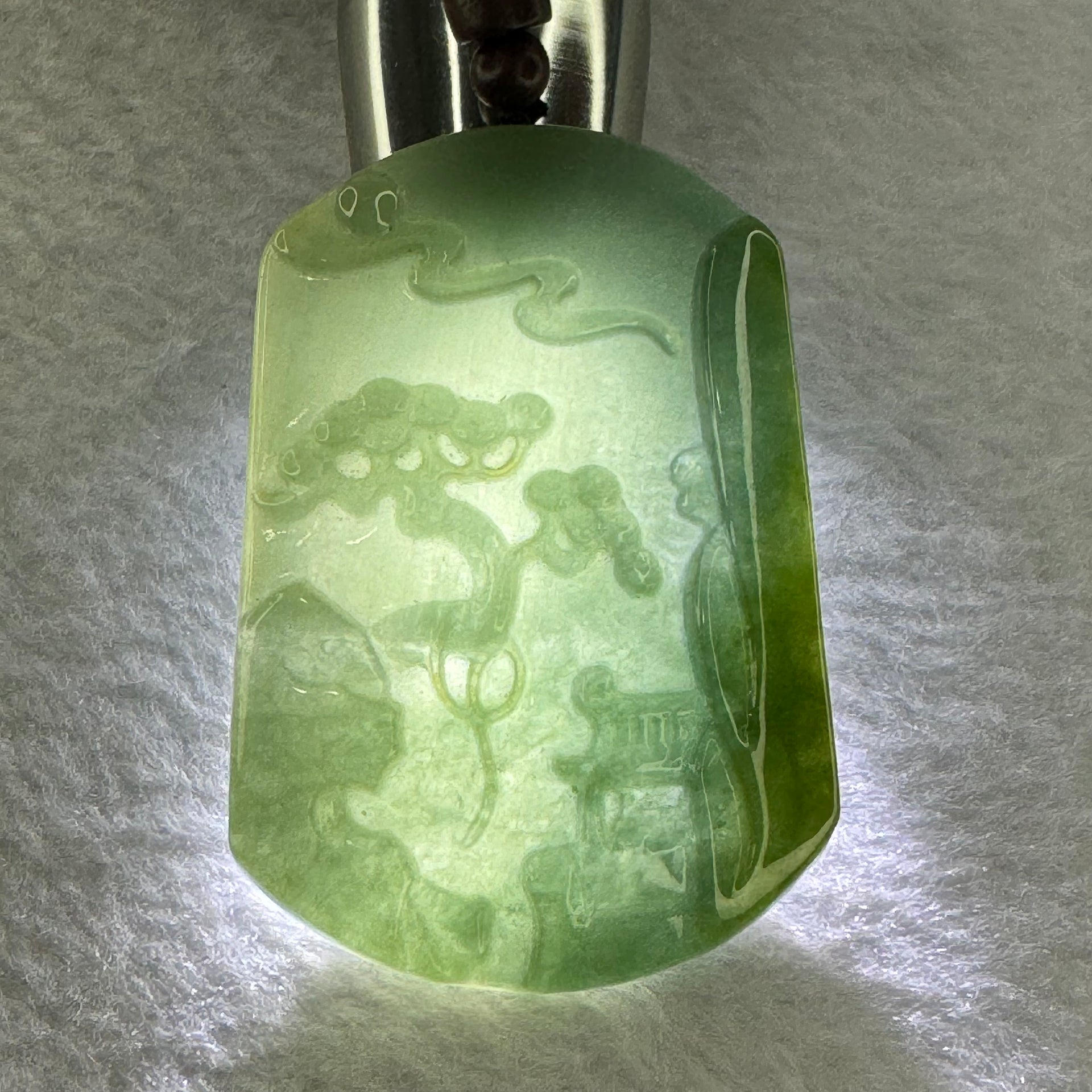 Type A Dark Green with Yellowish Green Jadeite Shan Shui Pendent 56.71g 64.6 by 44.7 by 7.4 mm - Huangs Jadeite and Jewelry Pte Ltd