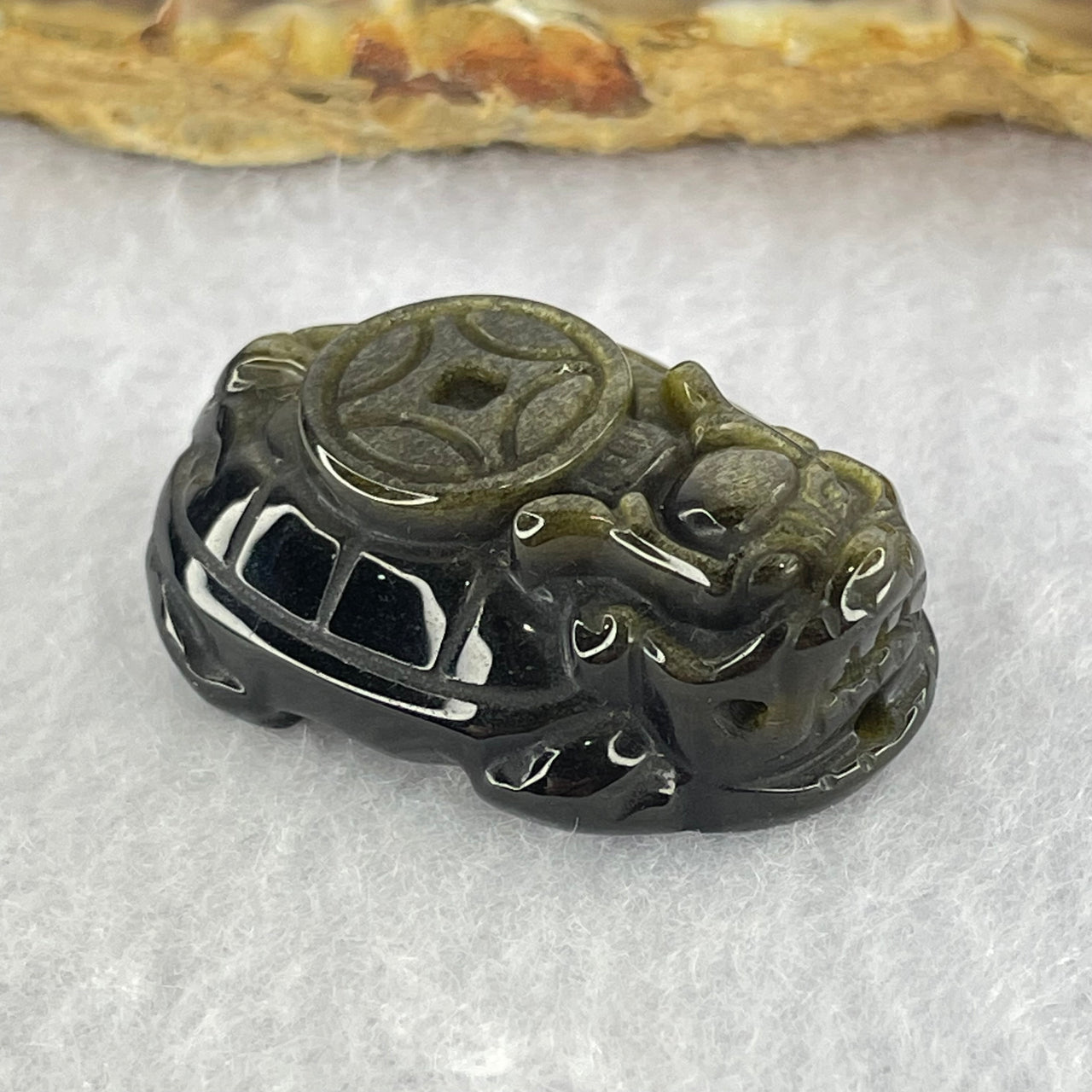 Natural Black Obsidian Dragon Turtle Charm 12.71g 32.5 by 23.4 by 12.8mm