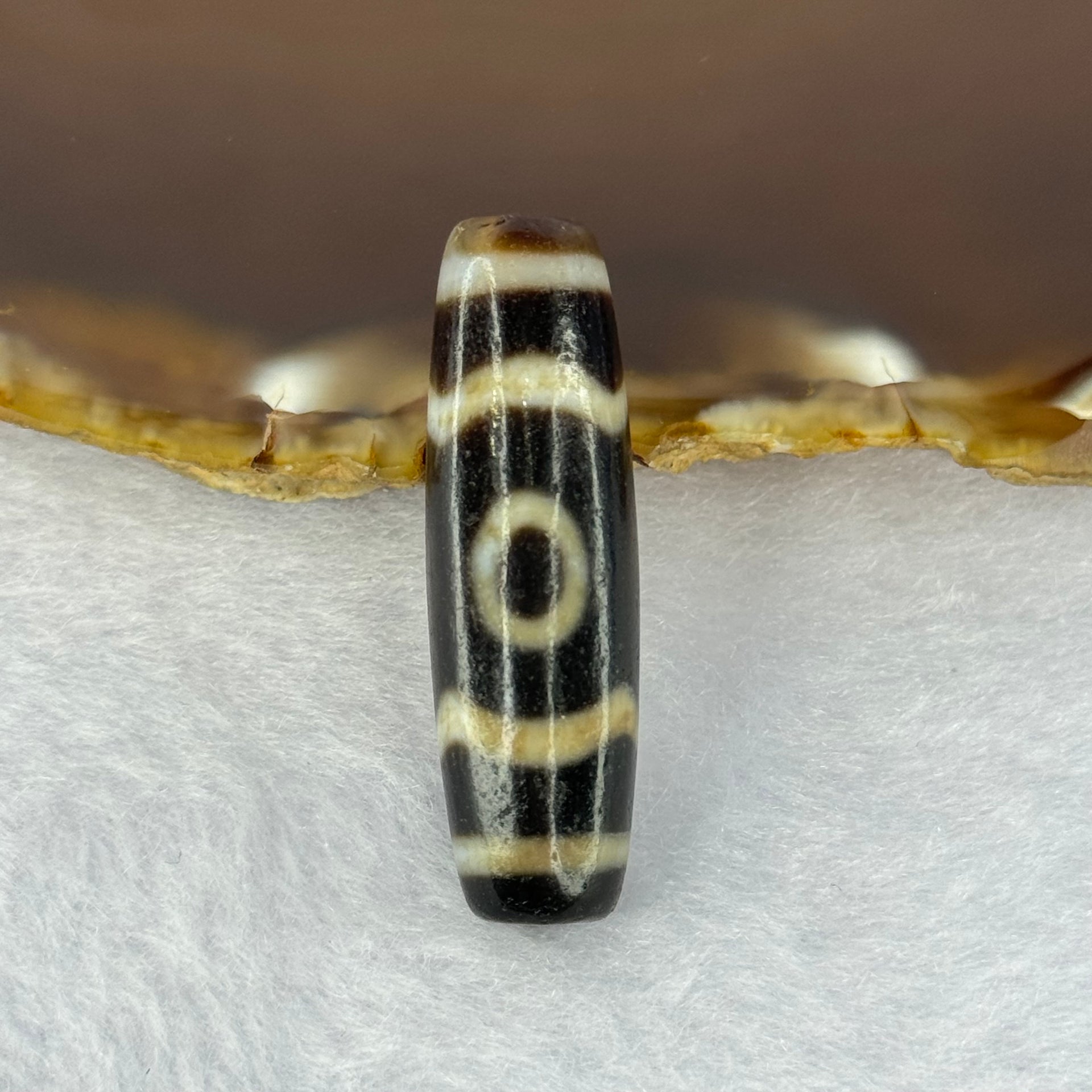 Natural Powerful Tibetan Old Oily Agate 3 Eyes Dzi Bead Heavenly Master (Tian Zhu) 三眼天诛 7.89g 38.0 by 11.6mm - Huangs Jadeite and Jewelry Pte Ltd