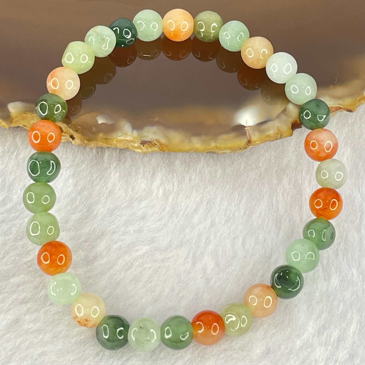 Type A Mixed Color Jadeite Beads Bracelet 9.71g 14.5cm 6.1mm 32 Beads