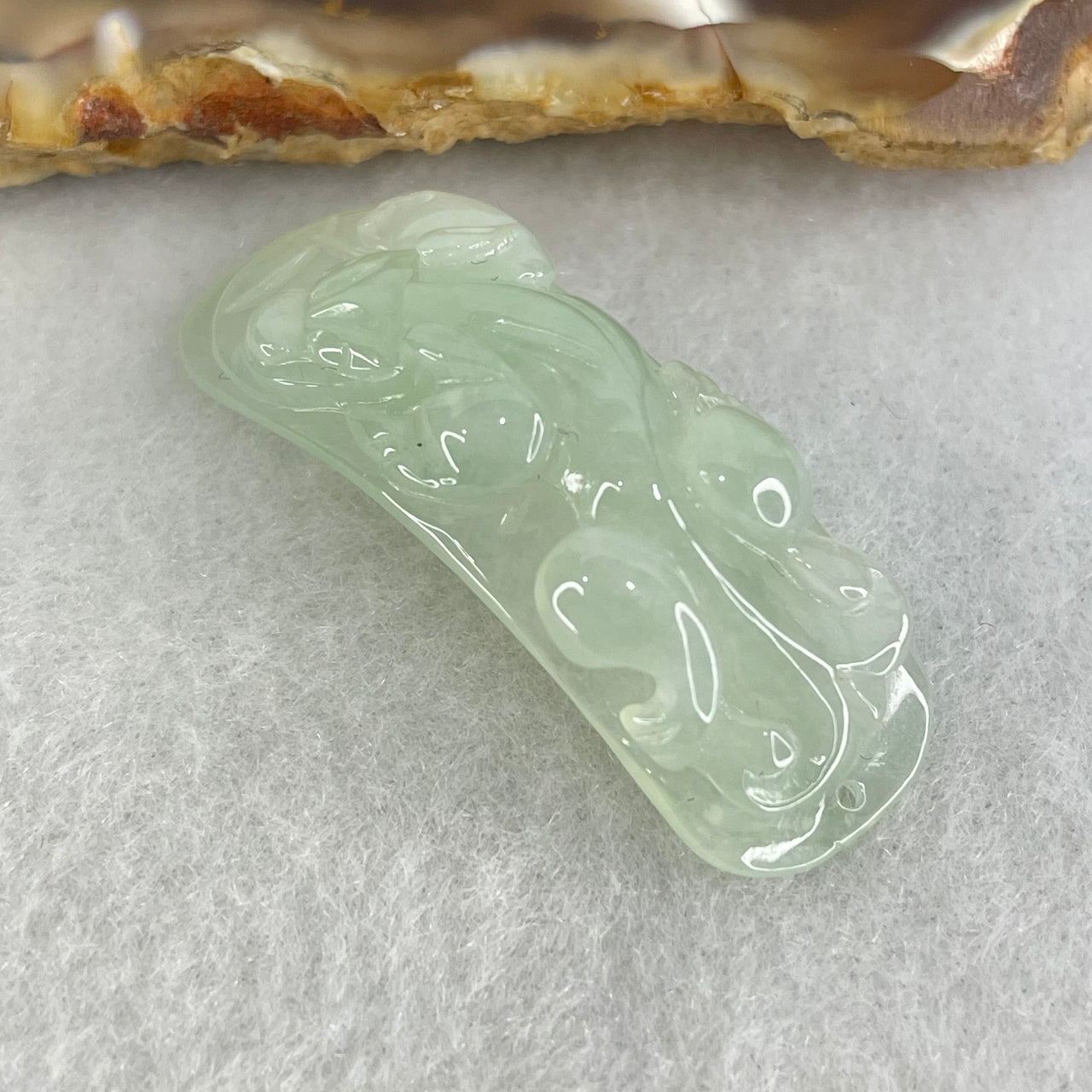 Type A Light Green Light Lavender Jadeite Pixiu Pendant or Shou Pai for Bracelet 6.15g 37.3 by 12.8 by 6.4mm