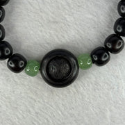 Natural Black Ebony Wood Beads with Movable Pixiu Pair and Coin Bead Bracelet 天然黑檀木珠手链 15.27g 16.5cm 10.0mm 17 Beads - Huangs Jadeite and Jewelry Pte Ltd