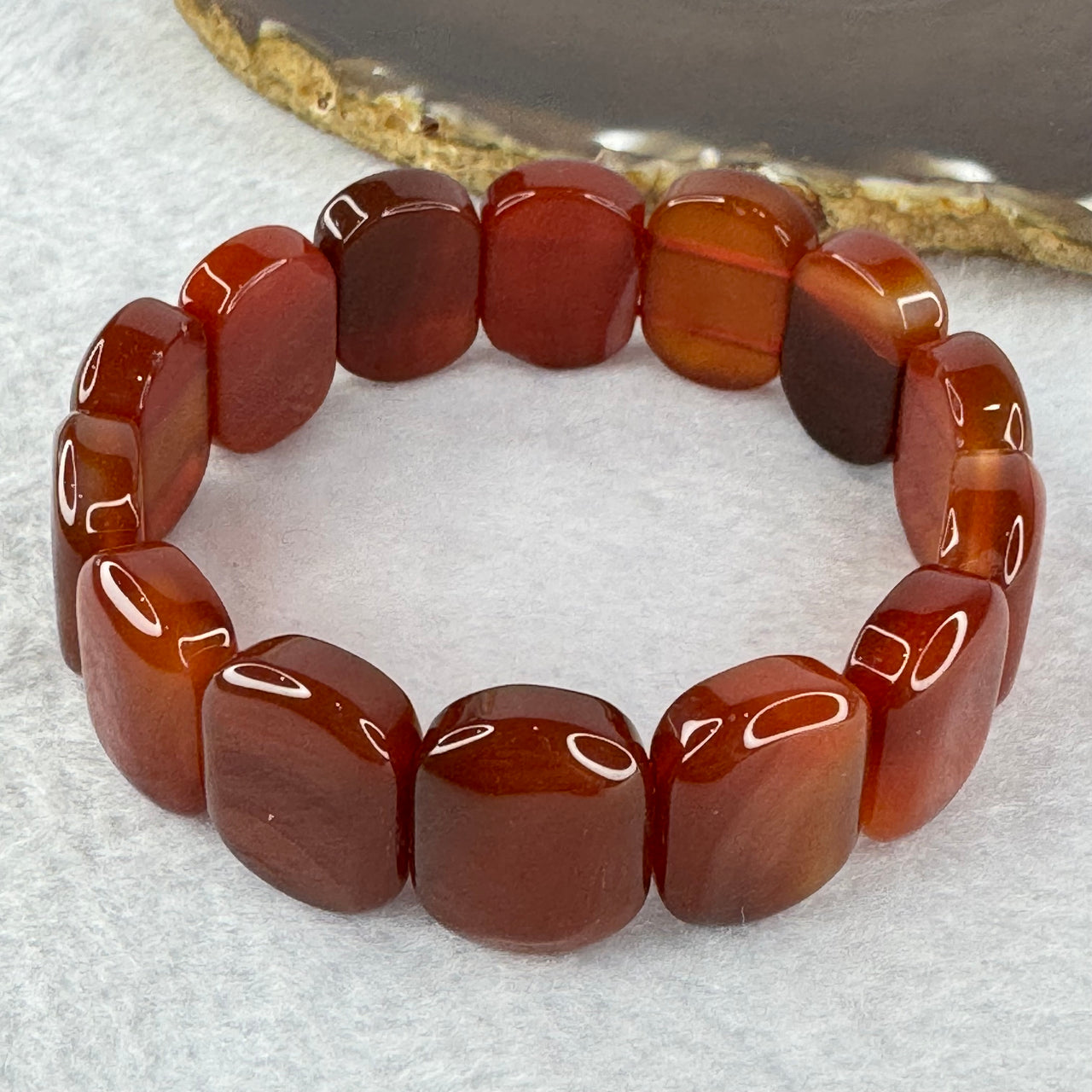 Natural Carnelian Agate Bracelet 天然红玉髓玛瑙手链 for Balancing Mind Body Spirit, Removes Negativity, Restores Hope and Enthusiasm 55.68g 18cm 19.9 by 14.9 by 8.0mm 14 pcs - Huangs Jadeite and Jewelry Pte Ltd