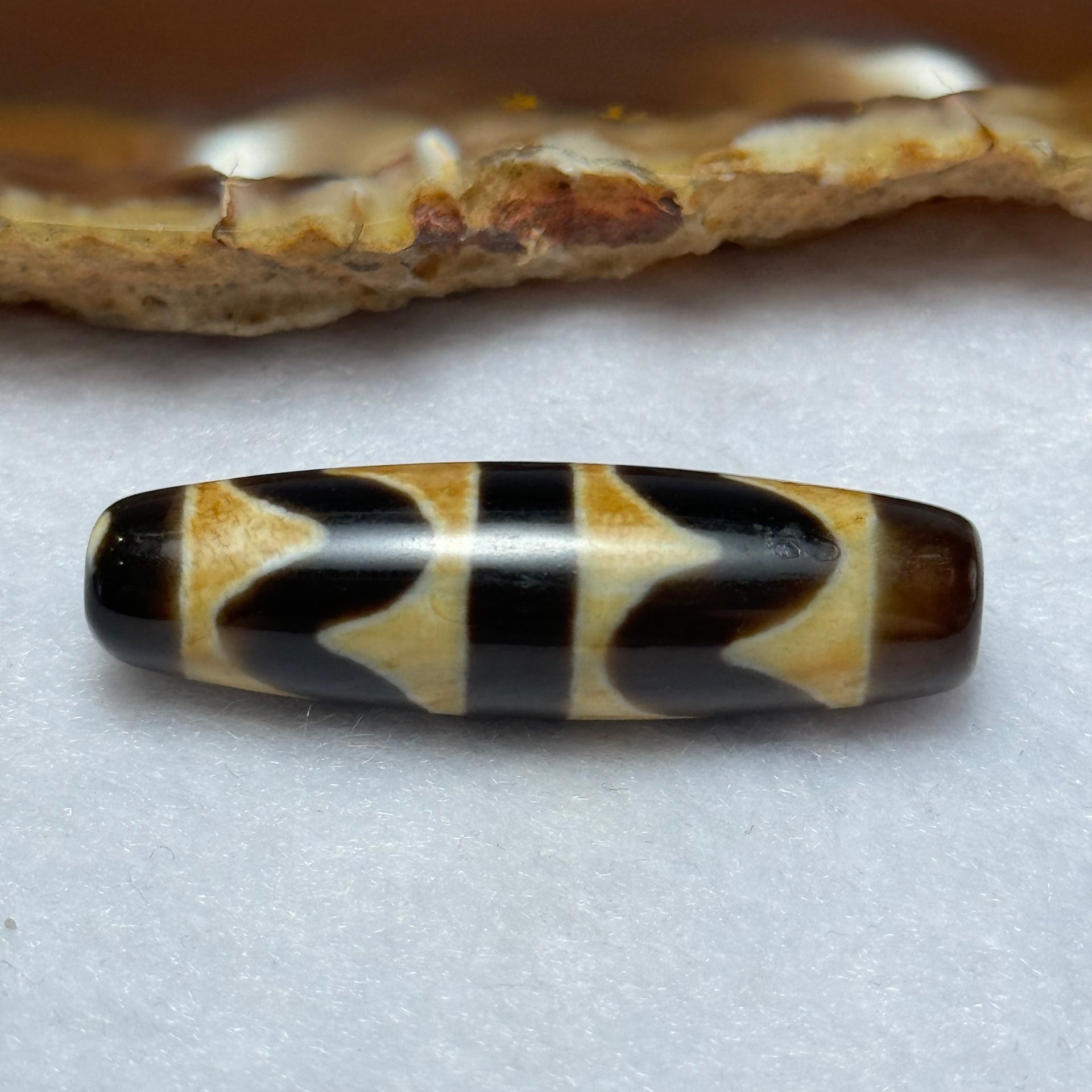 Natural Powerful Tibetan Old Oily Agate Double Tiger Tooth Daluo Dzi Bead Heavenly Master (Tian Zhu) 虎呀天诛 7.20g 38.7 by 11.2mm - Huangs Jadeite and Jewelry Pte Ltd