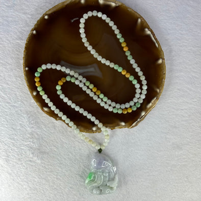 Type A Lavender with Green Patches Jadeite Shou Xing Gong God of Longevity with Deer and Ruyi in Multi Color Jadeite Beads Necklace 91.89g 48.7 by 37.6 by 16.3mm 5.6mm 132 Beads - Huangs Jadeite and Jewelry Pte Ltd